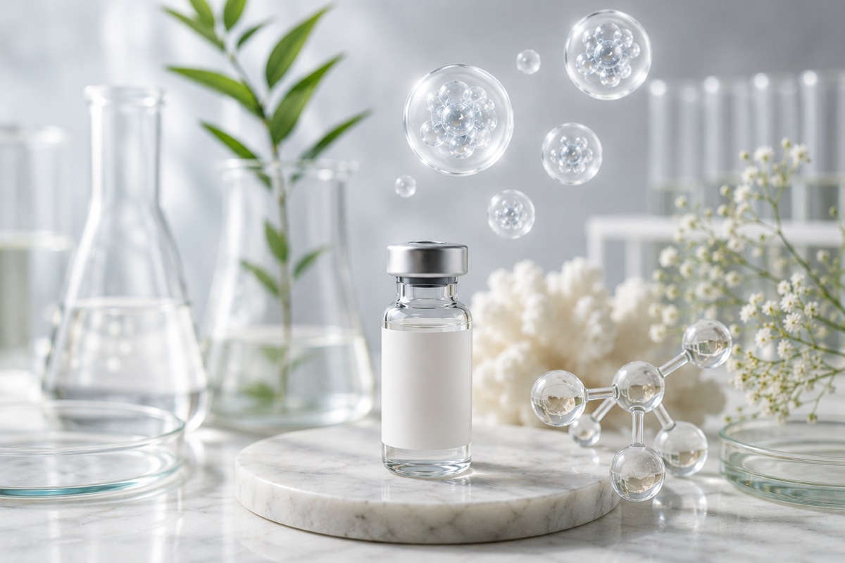 Scientific vial with molecular exosome structures — understanding regenerative technologies in aesthetic medicine